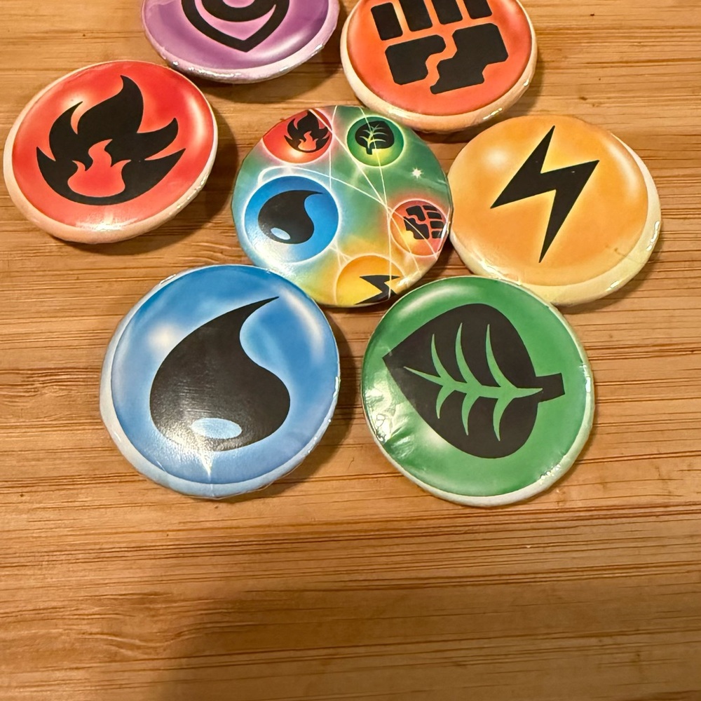 Pokemon Elemental Badge Set - Red, Orange, Yellow, Green, Blue